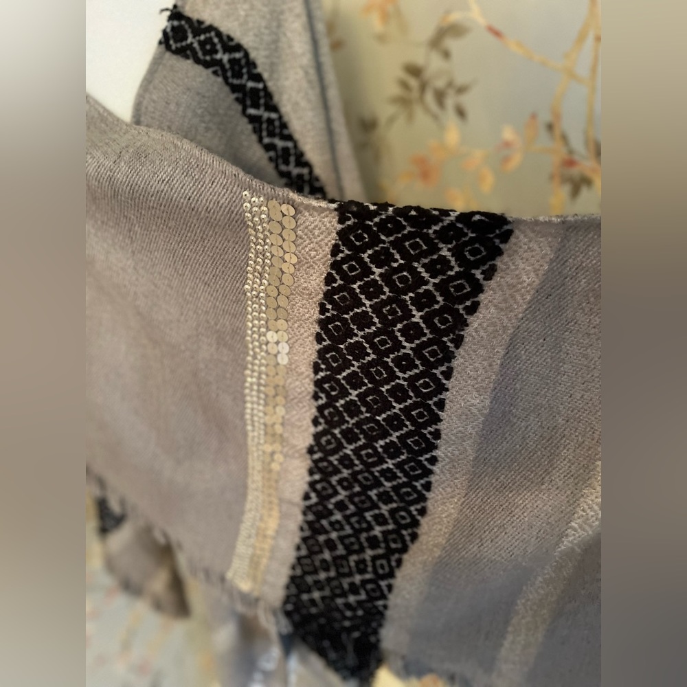 Anthropologie Gray Wrap with Embroidery and Sequin Like Accents - Picture 6 of 10